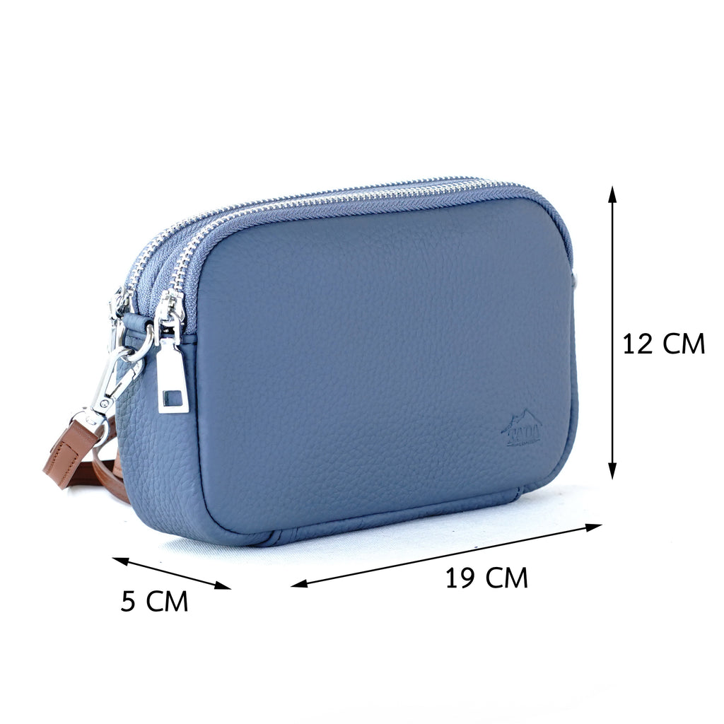 กระเป๋าหนังผู้หญิง /กระเป๋าหนังสะพายข้างผู้หญิง สีเทาฟ้า รุ่น B-GRA-125 Ava