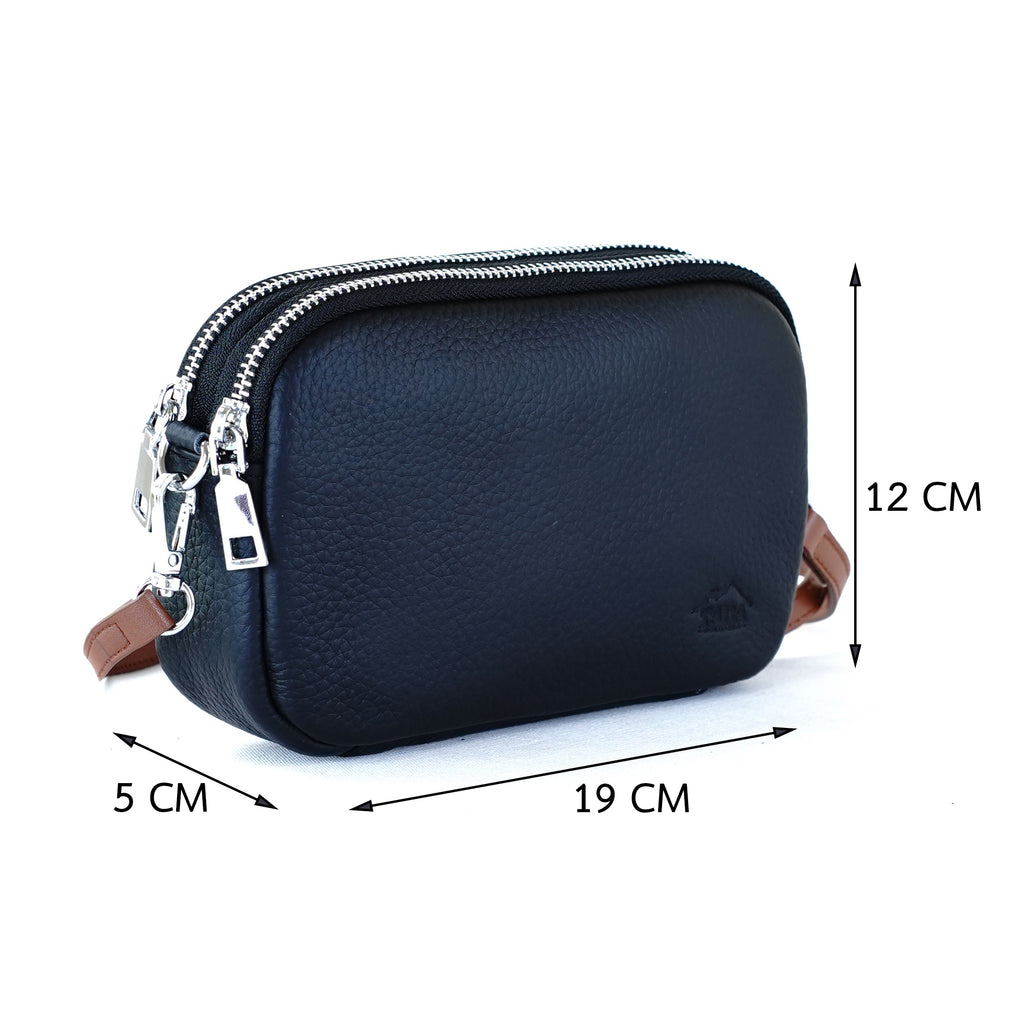 กระเป๋าหนังผู้หญิง /กระเป๋าหนังสะพายข้างผู้หญิง สีดำ รุ่น B-BK-125 Ava