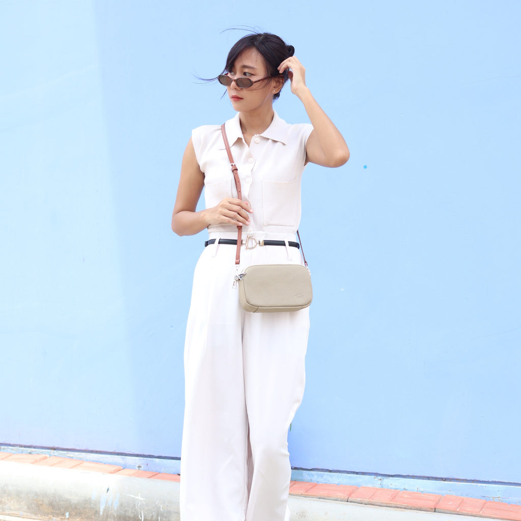 กระเป๋าหนังผู้หญิง /กระเป๋าหนังสะพายข้างผู้หญิง สีเบจ รุ่น B-BEI-125 Ava