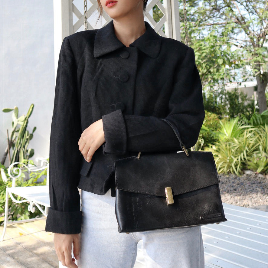 กระเป๋าหนังสะพายข้างผู้หญิง/กระเป๋าหนังแท้ผู้หญิง สีดำ รุ่น B-BK-1294