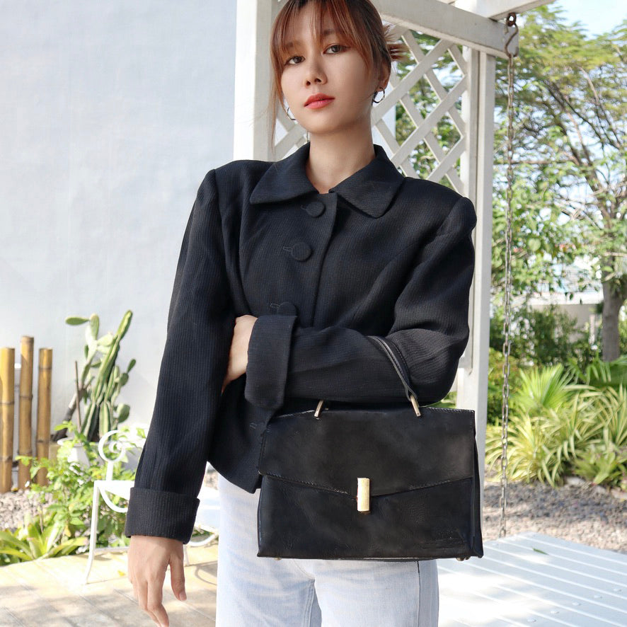 กระเป๋าหนังสะพายข้างผู้หญิง/กระเป๋าหนังแท้ผู้หญิง สีดำ รุ่น B-BK-1294