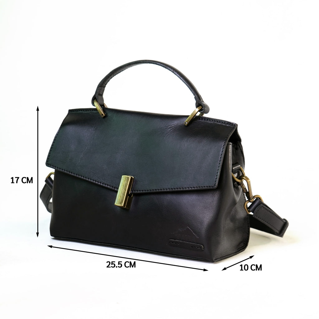 กระเป๋าหนังสะพายข้างผู้หญิง/กระเป๋าหนังแท้ผู้หญิง สีดำ รุ่น B-BK-1294