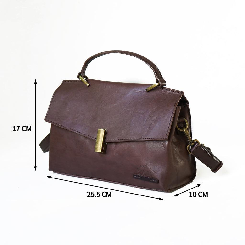 กระเป๋าหนังสะพายข้างผู้หญิง/กระเป๋าหนังแท้ผู้หญิง สีนํ้าตาล รุ่น B-CBR-1294