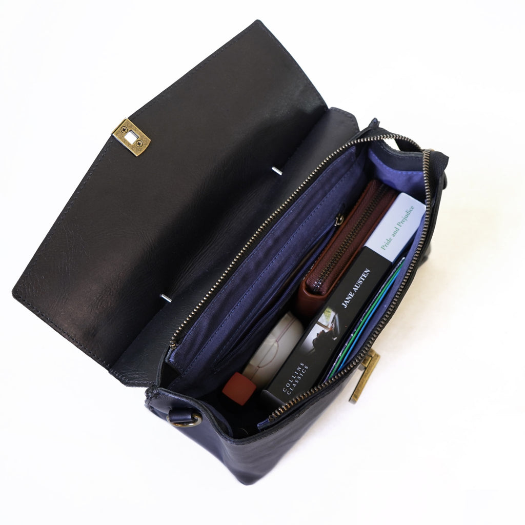 กระเป๋าหนังสะพายข้างผู้หญิง/กระเป๋าหนังแท้ผู้หญิง สีดำ รุ่น B-BK-1294