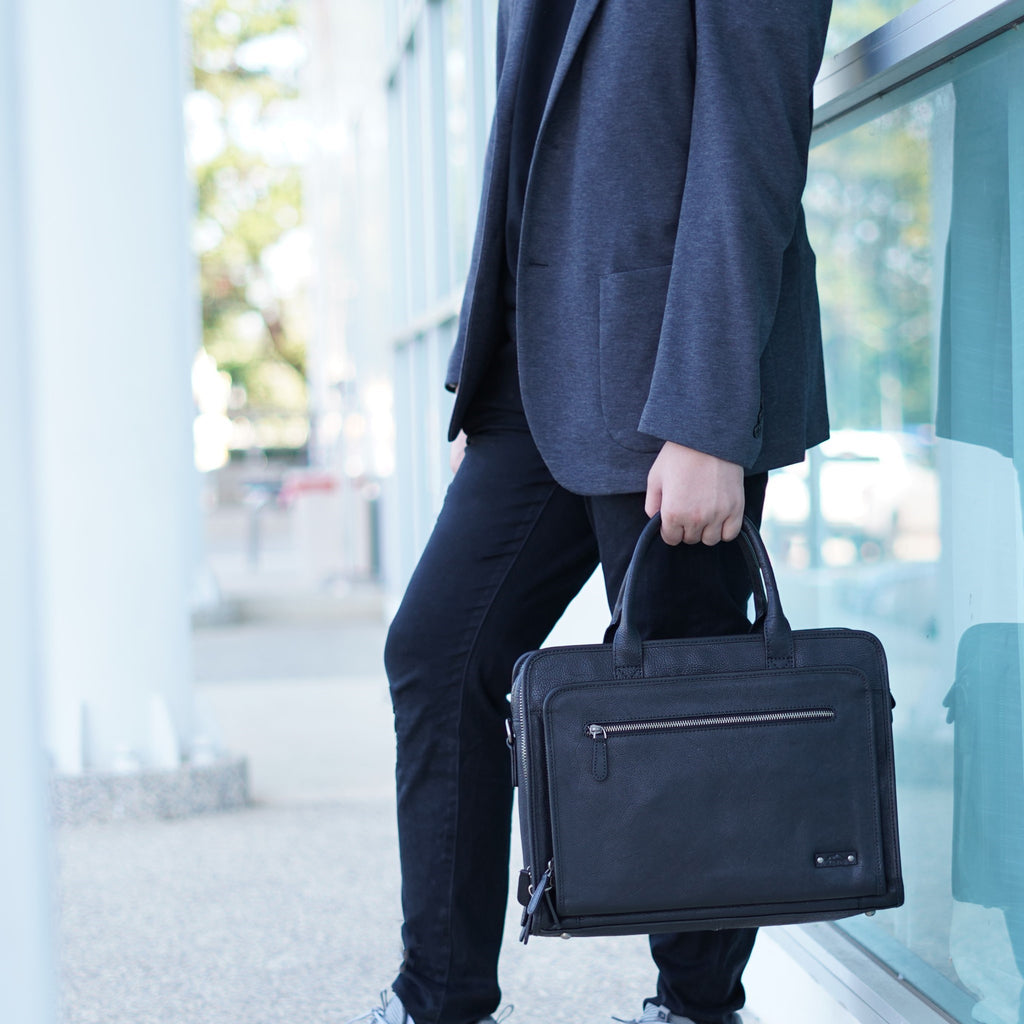 กระเป๋าเอกสารหนัง/กระเป๋าหนังใส่โน๊ตบุ๊ค รุ่น Hamilton (Black)