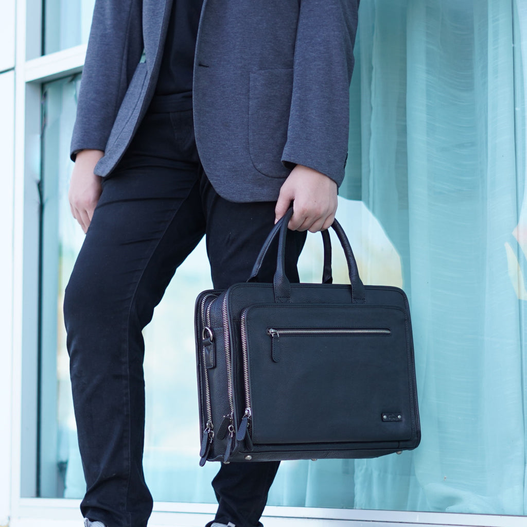 กระเป๋าเอกสารหนัง/กระเป๋าหนังใส่โน๊ตบุ๊ค รุ่น Hamilton (Black)