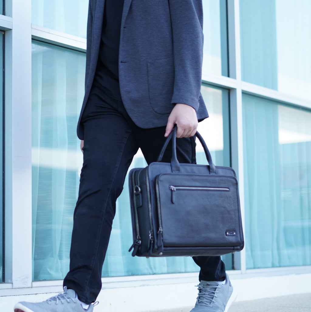 กระเป๋าเอกสารหนัง/กระเป๋าหนังใส่โน๊ตบุ๊ค รุ่น Hamilton (Black)