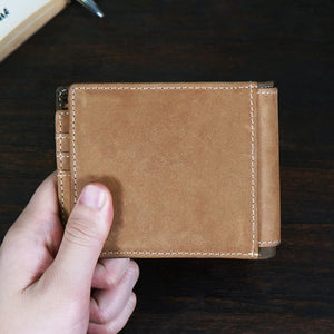 Mens Bifold Wallet | Genuine Top Grain Nubuck Leather | RFID Blocking | High Capacity with 13 Card slots (Light Brown)