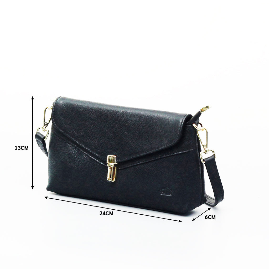 กระเป๋าหนังสะพายข้างผู้หญิง/กระเป๋าหนังแท้ผู้หญิง รุ่น Diana (ดำ)